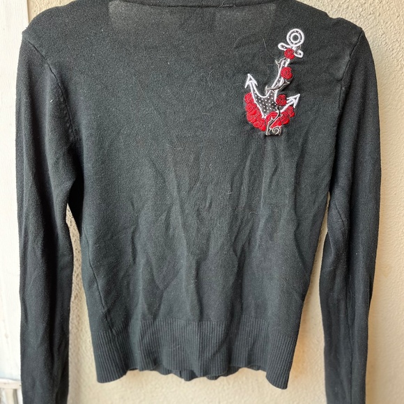 Lucky Thirteen Rockabilly Button-up CardiganSweater Embroidered Anchor L black - Picture 2 of 10